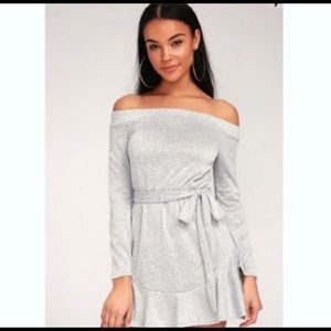 Lulus off the shoulder gray dress
